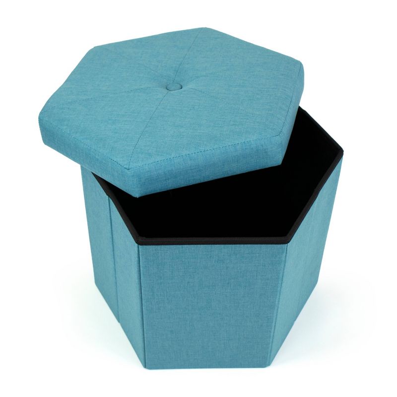 Devon Foldable Hexagon Storage Ottoman Light Blue - Humble Crew
