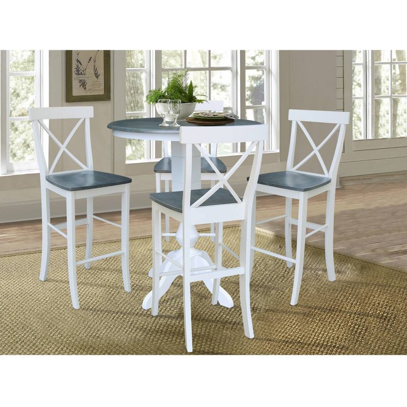 36" Round Bar Height Dining Sets with 4 X Back Stools White/Heather Gray - International Concepts