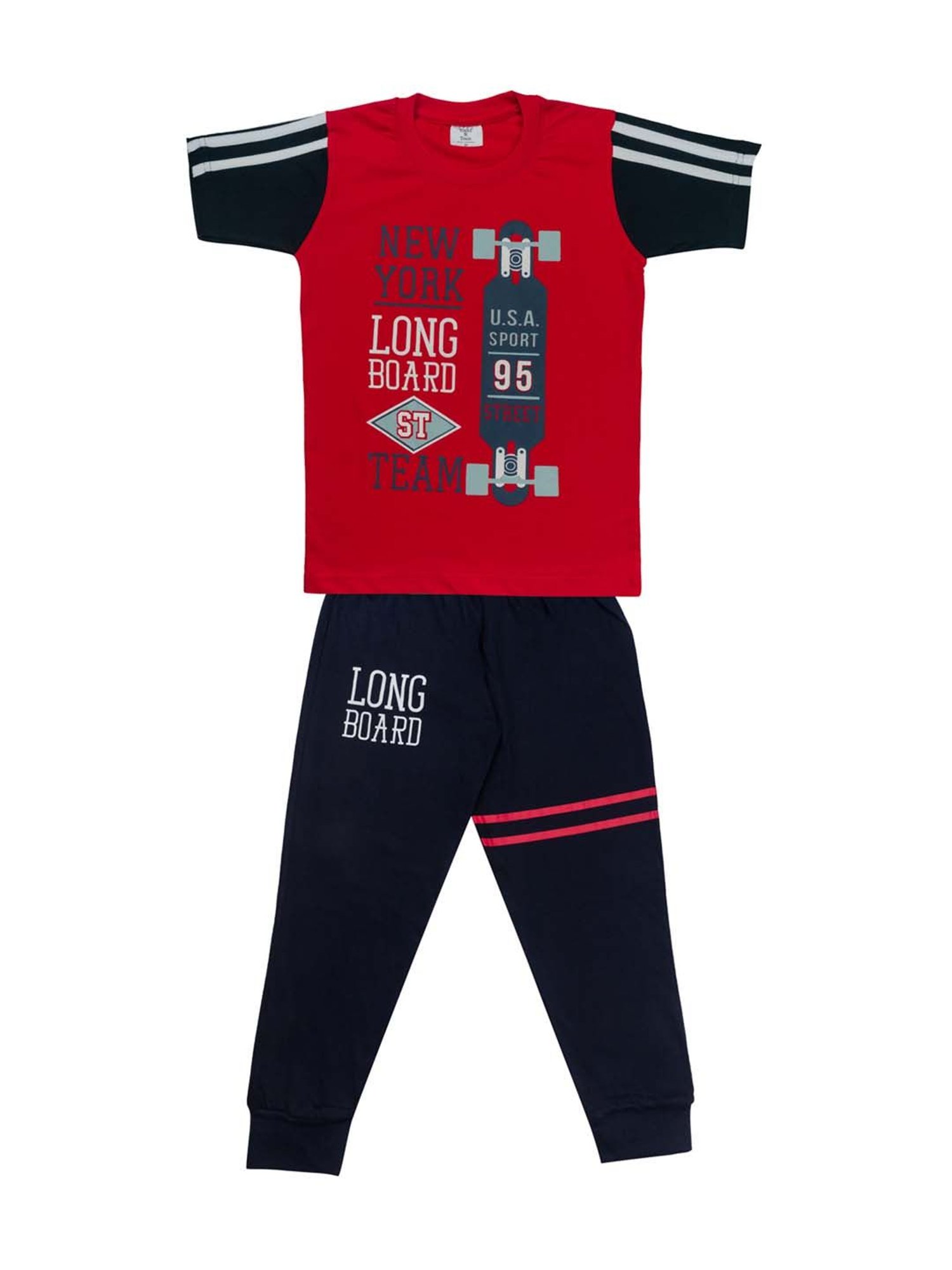 Todd N Teen Kids Red & Black Cotton Printed T-Shirt & Pants - Pack of 2