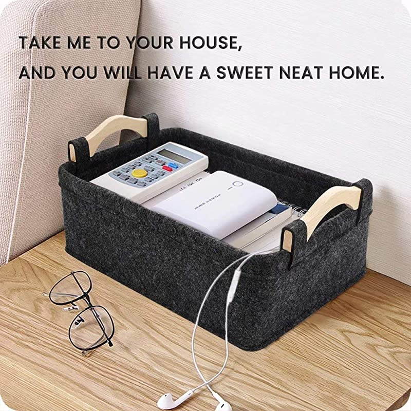 Storage Baskets Felt Rectangle Basket Storage Bins for DVD CD Record Cord Books Video Electronics Items Remote TV Cabinet Organizer with Handles