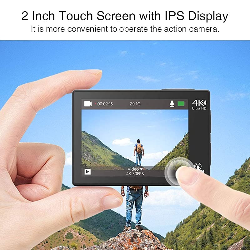 4K Action Camera Touch Screen 16MP Vision 3 Pro PC Web Camera 100 feet Waterproof Camera Adjustable View Angle WiFi Sports Camera with Remote Control and Helmet Accessories Kit