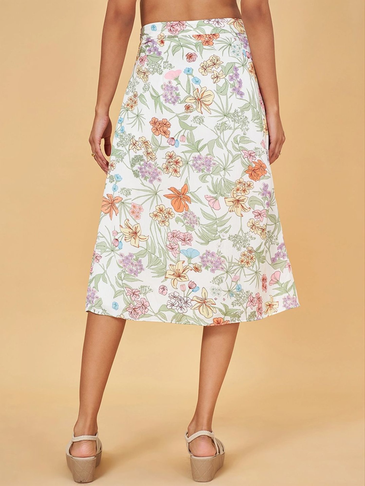 Honey by Pantaloons White Floral Print A-Line Skirt