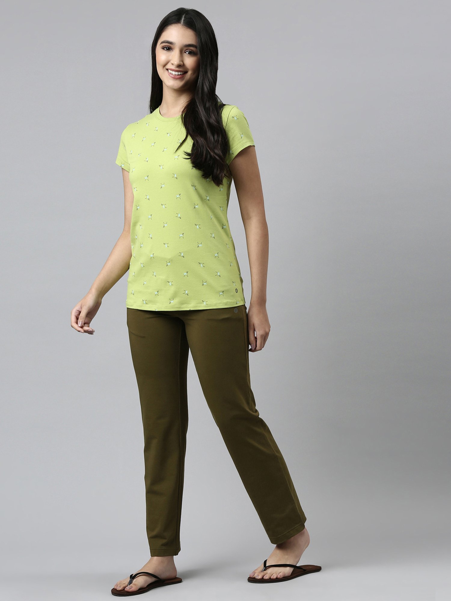 Enamor Green Cotton Printed T-Shirt