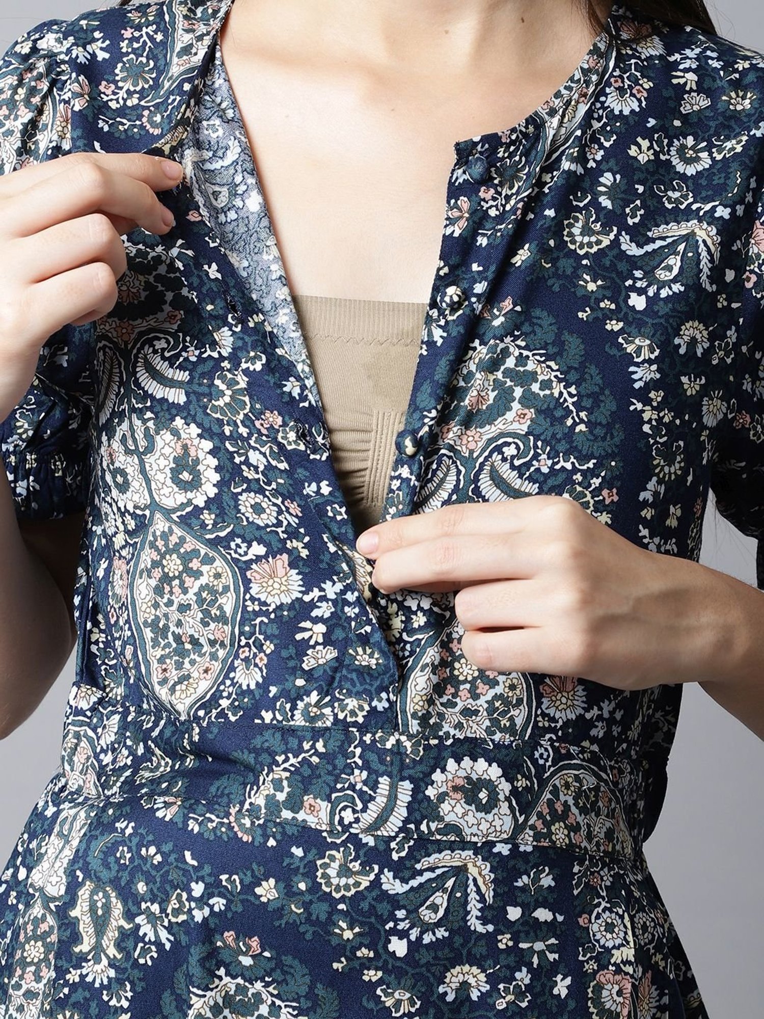 Moms Maternity Blue Printed Dress