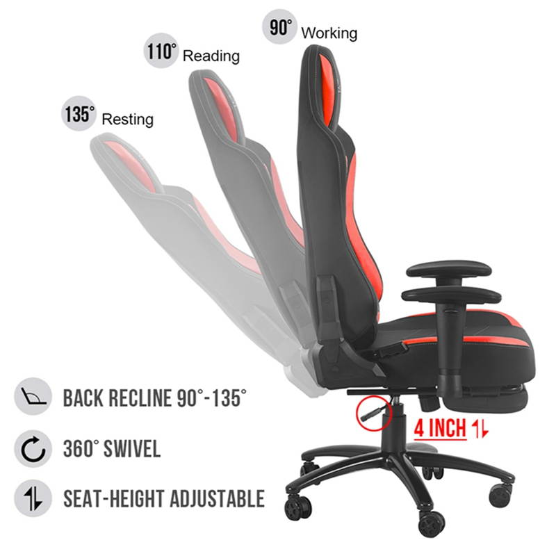 Eclife PC Gaming Chair Racing Office Chair Ergonomic Desk Chair Massage PU Leather Recliner Computer Chair with Lumbar Support Headrest Armrest Footrest Rolling Swivel Task Chair for Adults(Red)