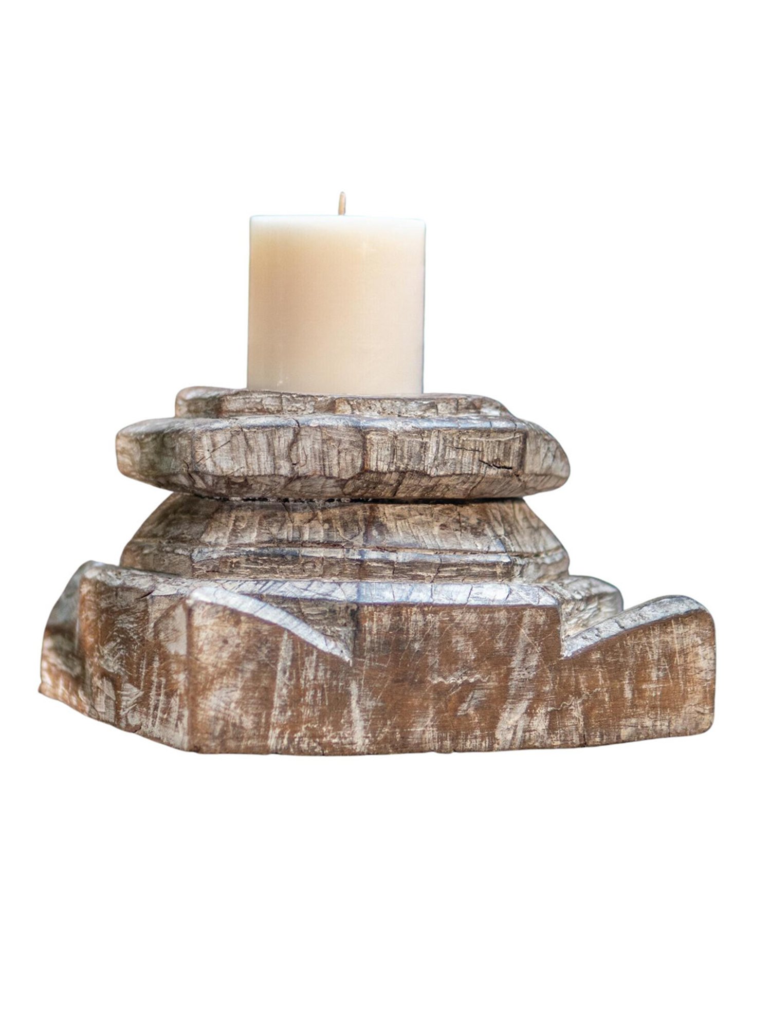 Ambi Vintage Wooden Distressed Candle Stand In White