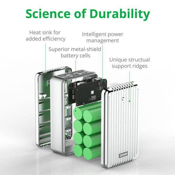 Zendure A8 26800 mAh Portable Charger &ndash; Ultra Durable Power Bank with QuickCharge 3.0, 4 USB Ports, Digital Display, Zen+ Technology for iPhone, iPad, Samsung Galaxy, LG, Pixel & More &ndash; Silver