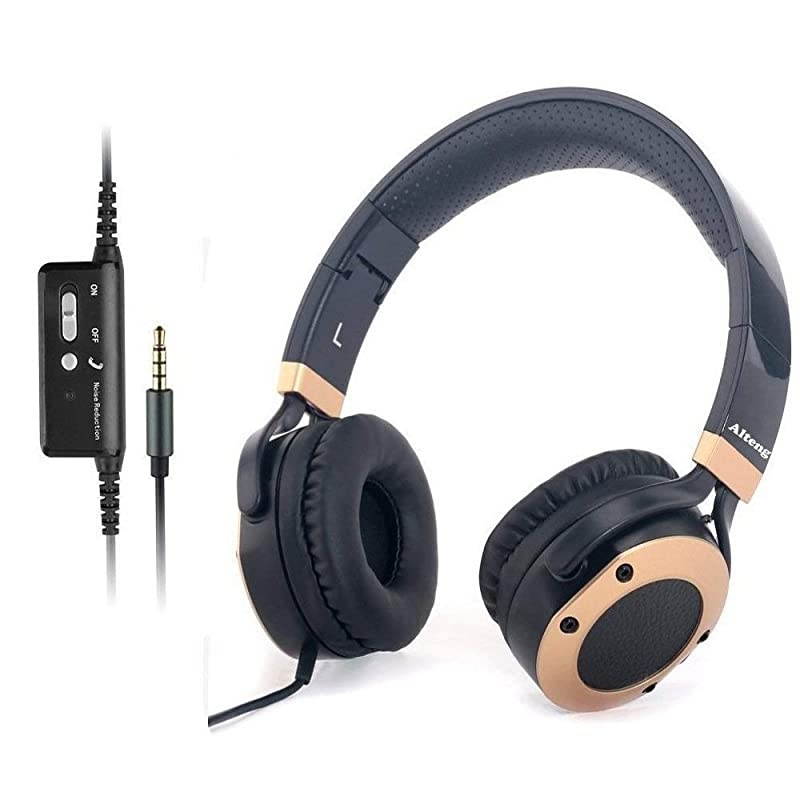 Noise Cancelling Headphones with Microphone and Airplane Adapter, Folding and Lightweight Travel Headsets, Hi-Fi Deep Bass Wired Headphones with Carrying Case