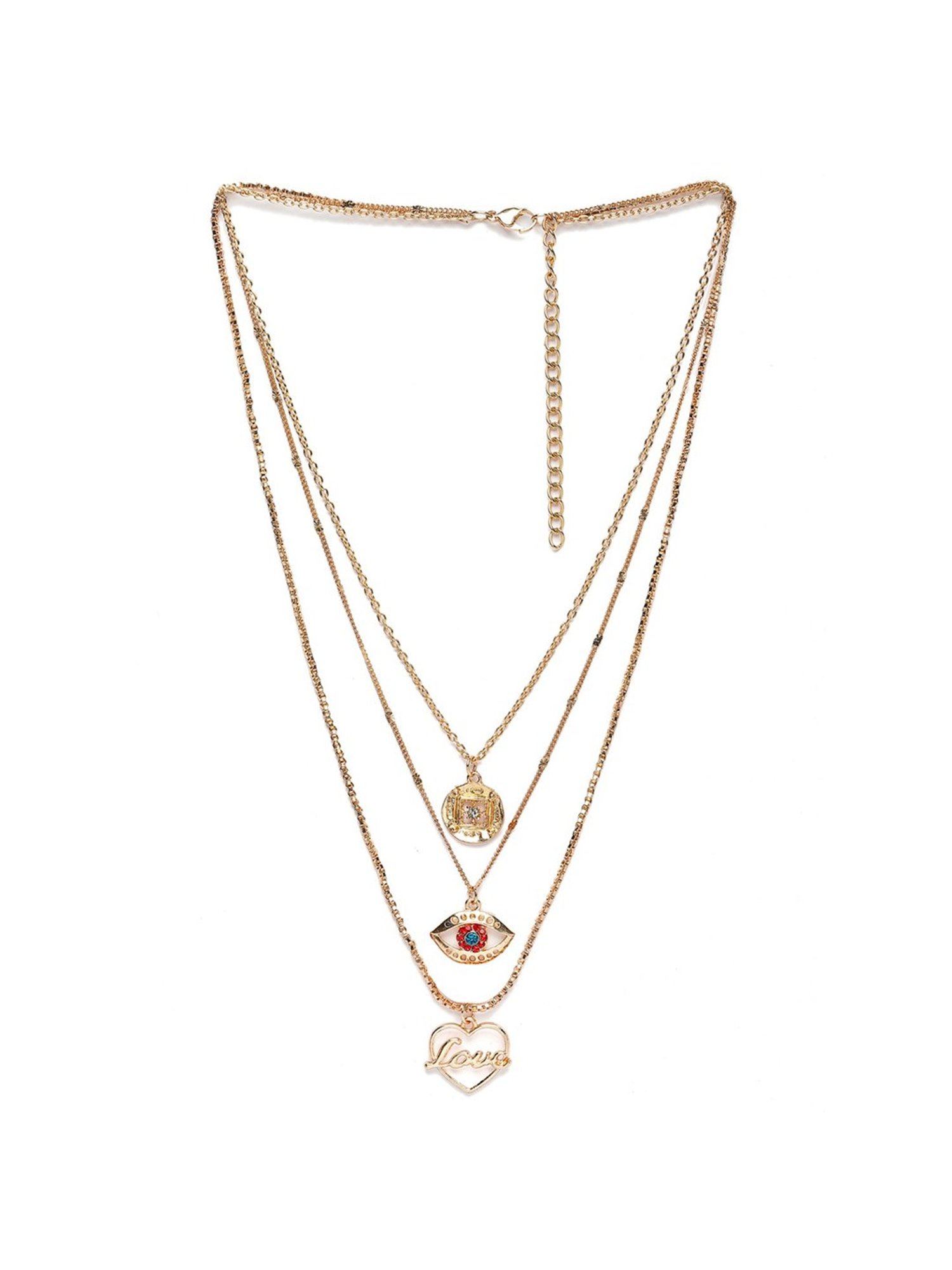Karatcart Golden Eye and Love Multicharm Multilayered Chain Women