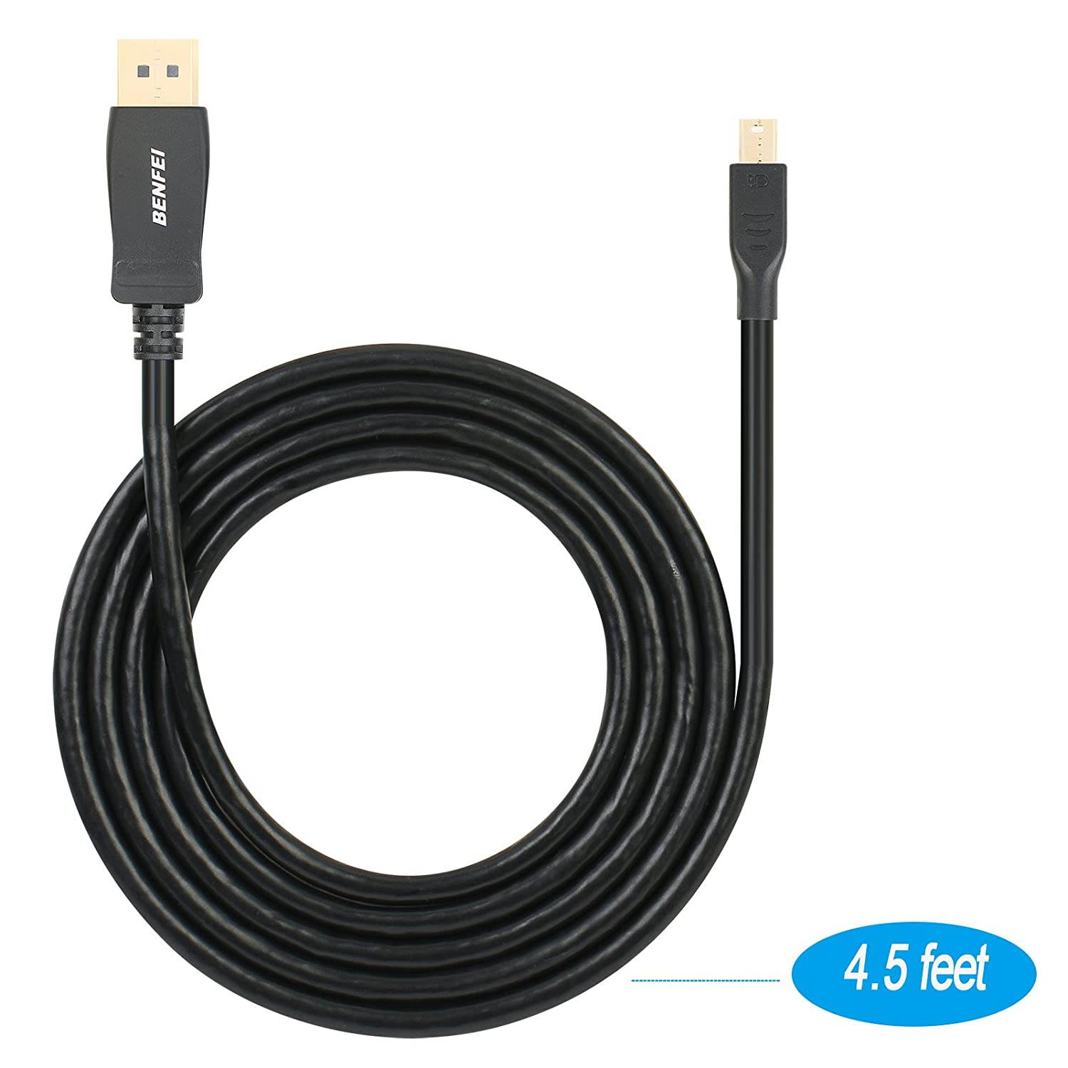 Mini DisplayPort to DisplayPort 4.5ft Cable - Benfei (2K@165Hz, 2K@144Hz, 4K@60Hz) Mini DP to Display Port 1.3 High Speed Cable for PC, Laptop, TV - Male to Male, Black