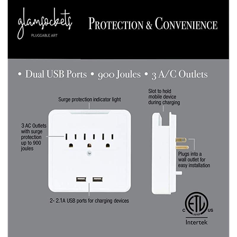 Decorative Wall Mount Surge Protector with 3 Outlets Dual USB Charging Ports and Phone Holder USB Charging CenterMulti Function Wall Tap Damask Provence