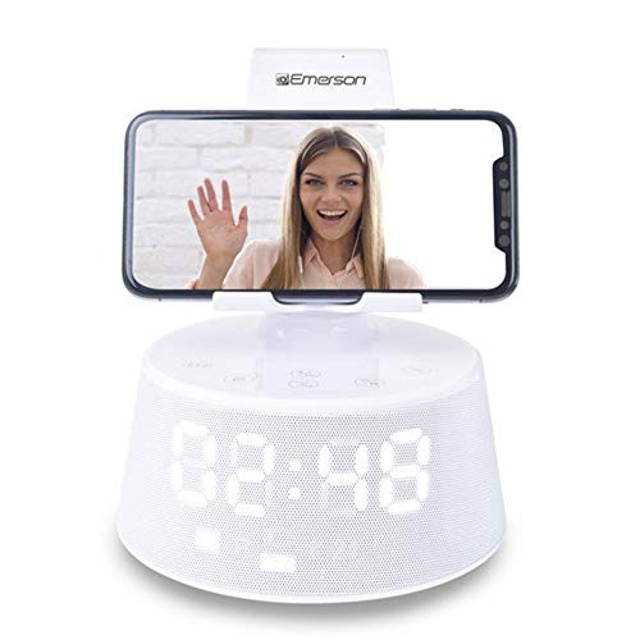 Emerson Radio ER-X300 Docking Station with Wireless Charging, Bluetooth Speaker, Hands-Free Calling and Adjustable Arm