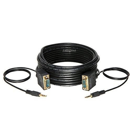 cables direct online 25ft svga + audio monitor cable, male to male 1080p super vga display cord for pc projector laptop tv