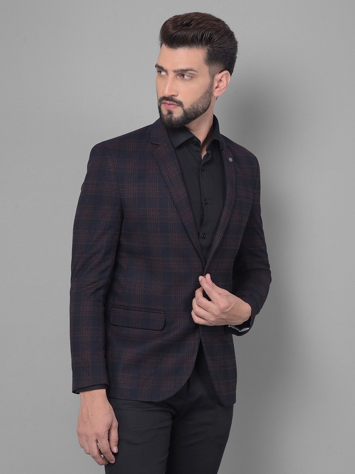 Crimsoune Club Black Slim Fit Checks Blazer