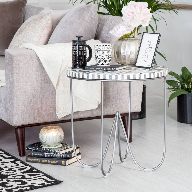 Zahra Round Side Table Black/White - Adore Decor