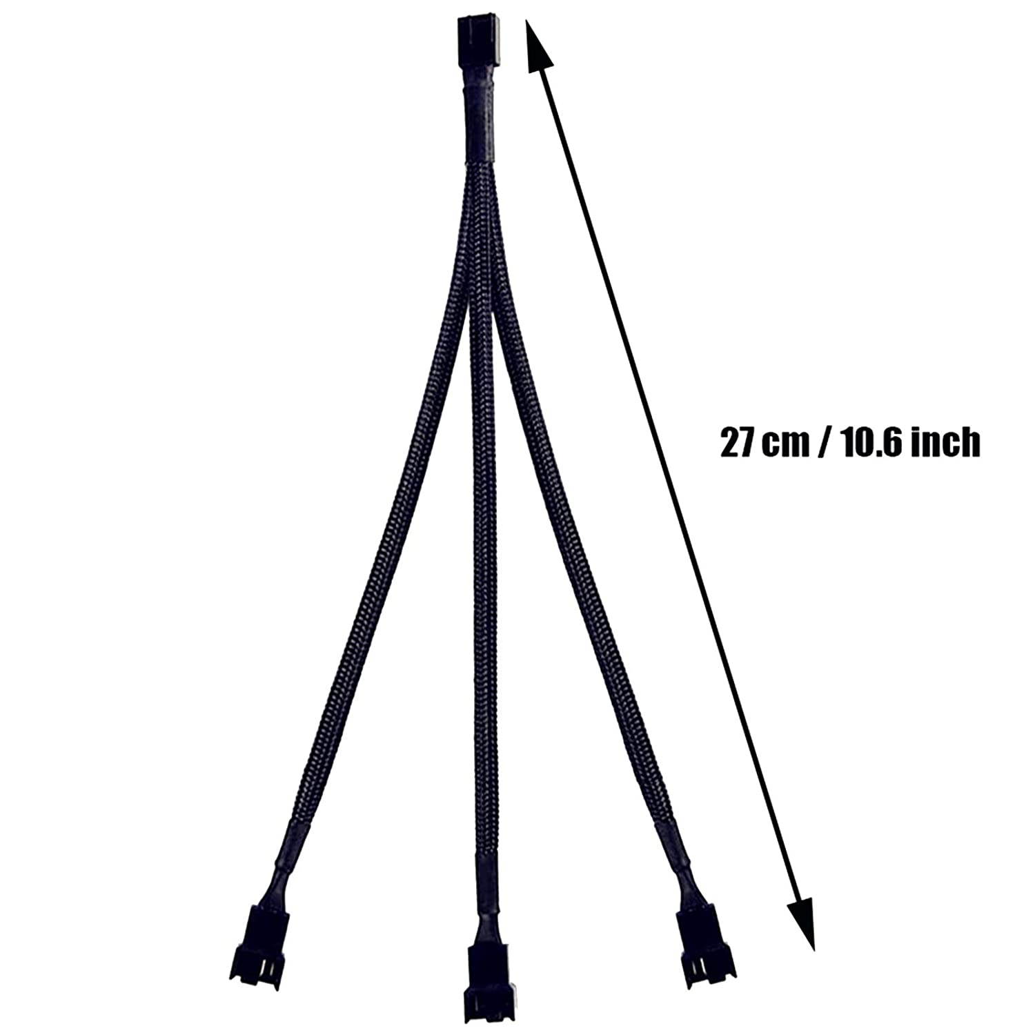 2 Pack 4-Pin PWM Fan Splitter Cable, Sleeved Braided Adapter Computer PC Fan Power Extension Cable 1 to 3 Converter for Computer ATX Case 4-Pin/3-Pin Cooling Fan Cable (10.6" 1 to 3)