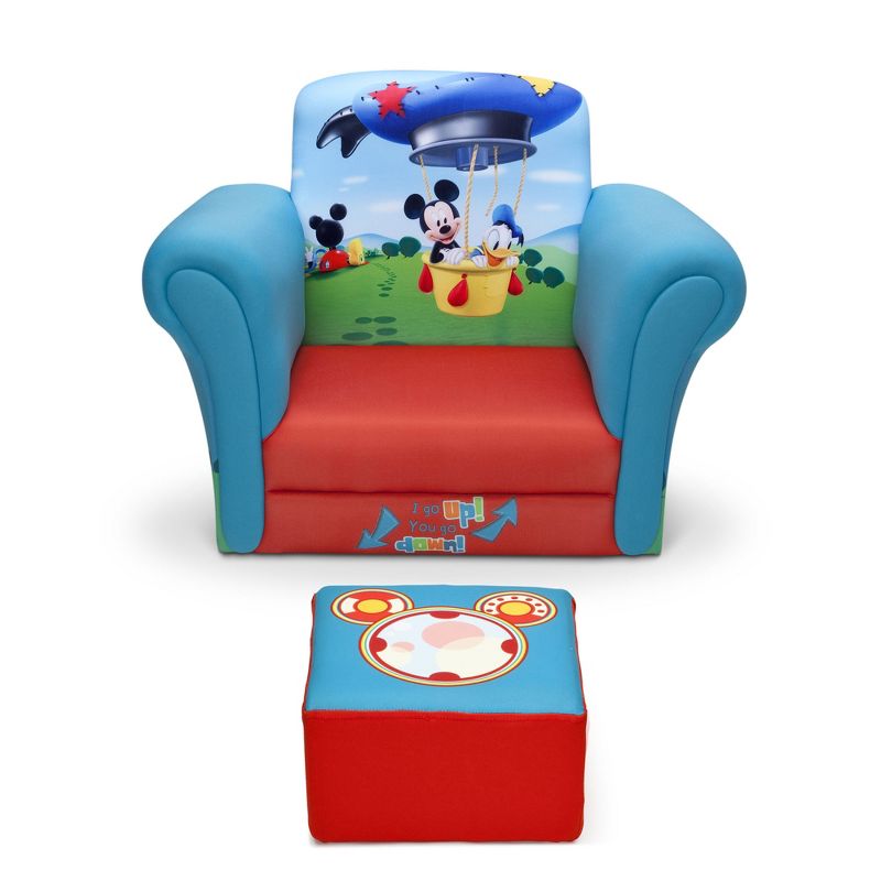 Delta Children Disney Beautiful Mickey Mouse Design Minimal Cleaning Required Kids Upholstered Cozy Plush Padded Lounging Chair with Ottoman Set