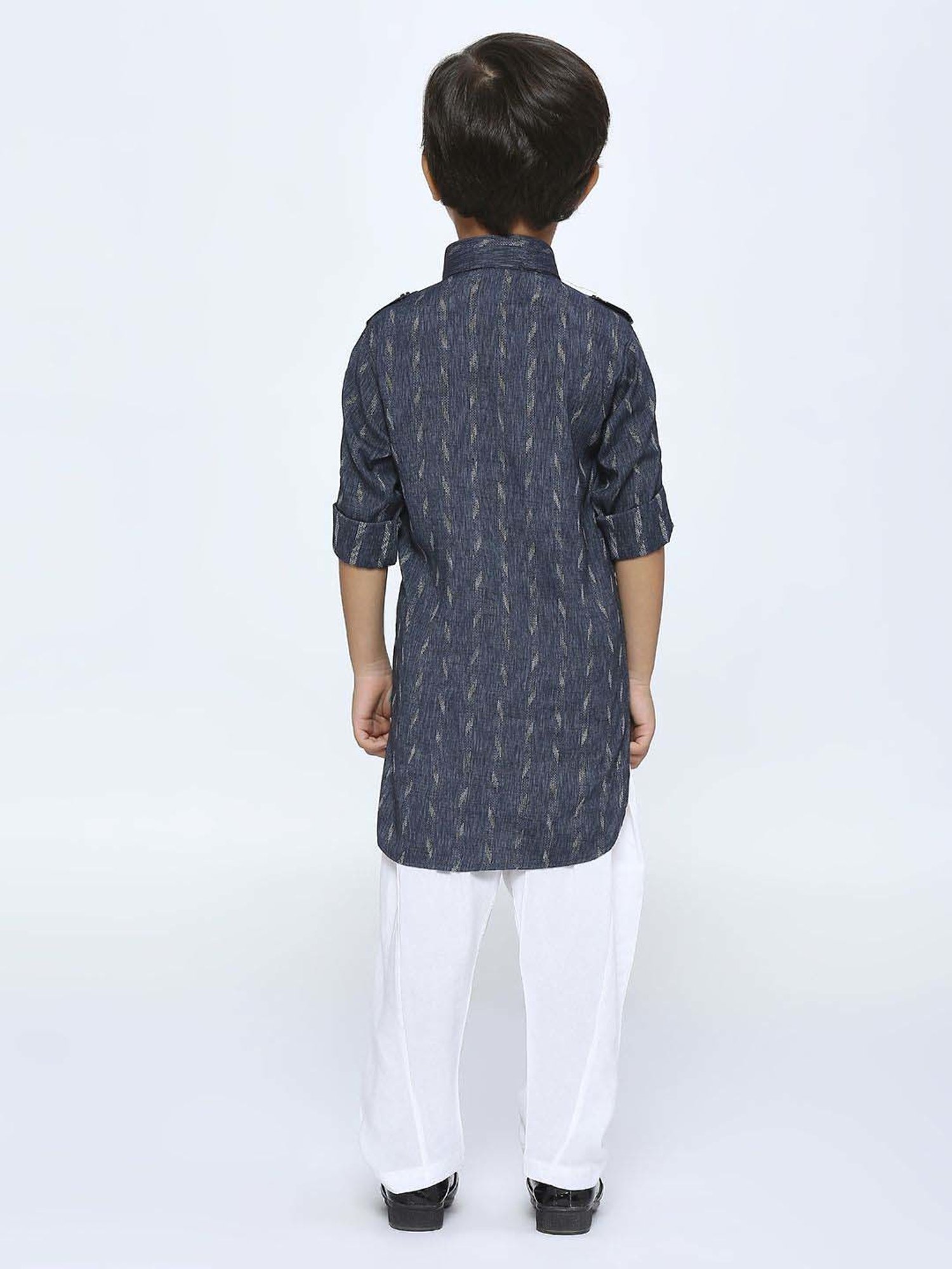 Kids Island Boys Blue & White Printed Full Sleeves Kurta Set
