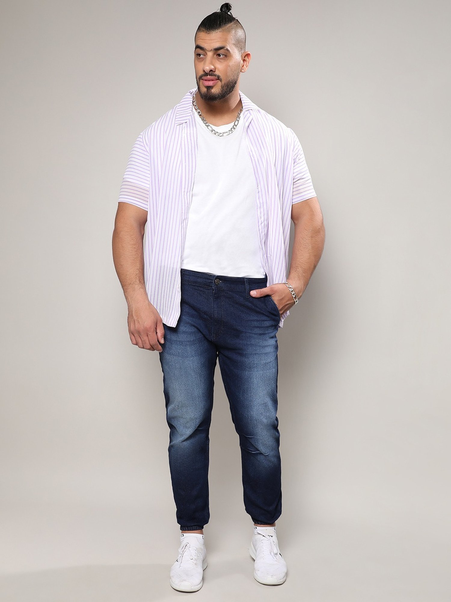 Instafab Plus Blue Regular Fit Plus Size Jogger Jeans