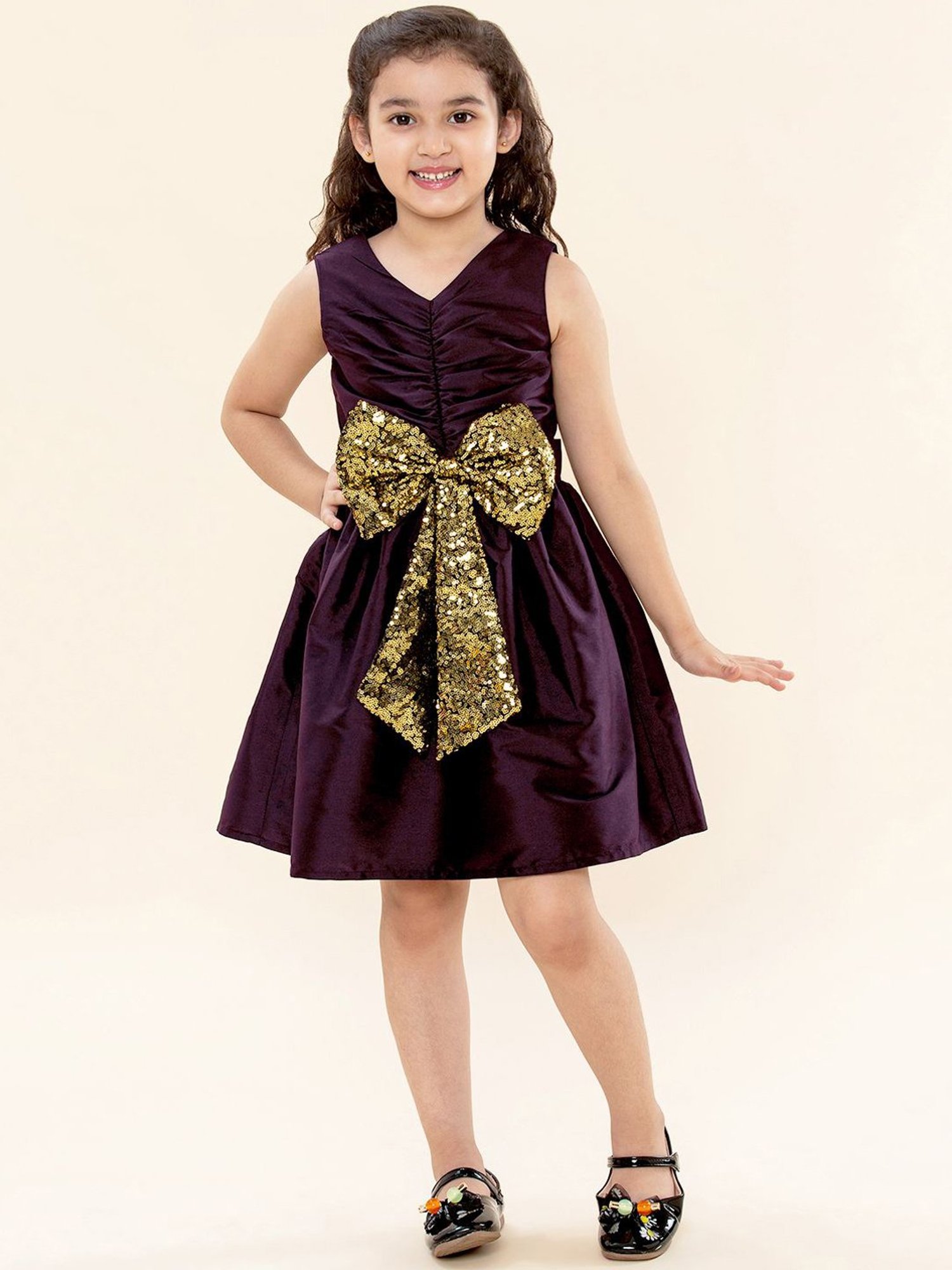 A.T.U.N. Kids Wine & Golden Sequence Dress