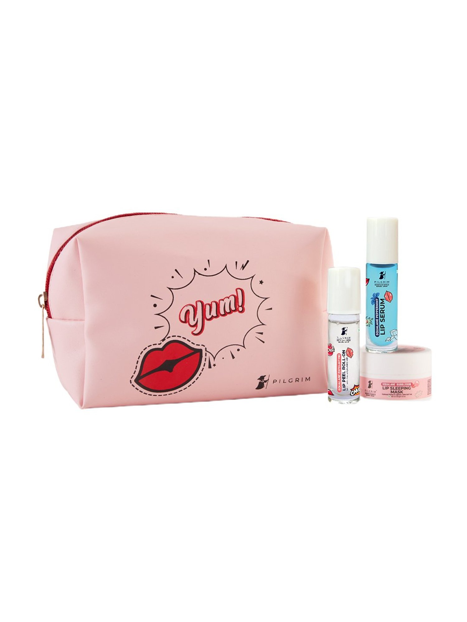 Pilgrim Squalane Pillow Talk P.M. Lip Care Kit with Pink Bag