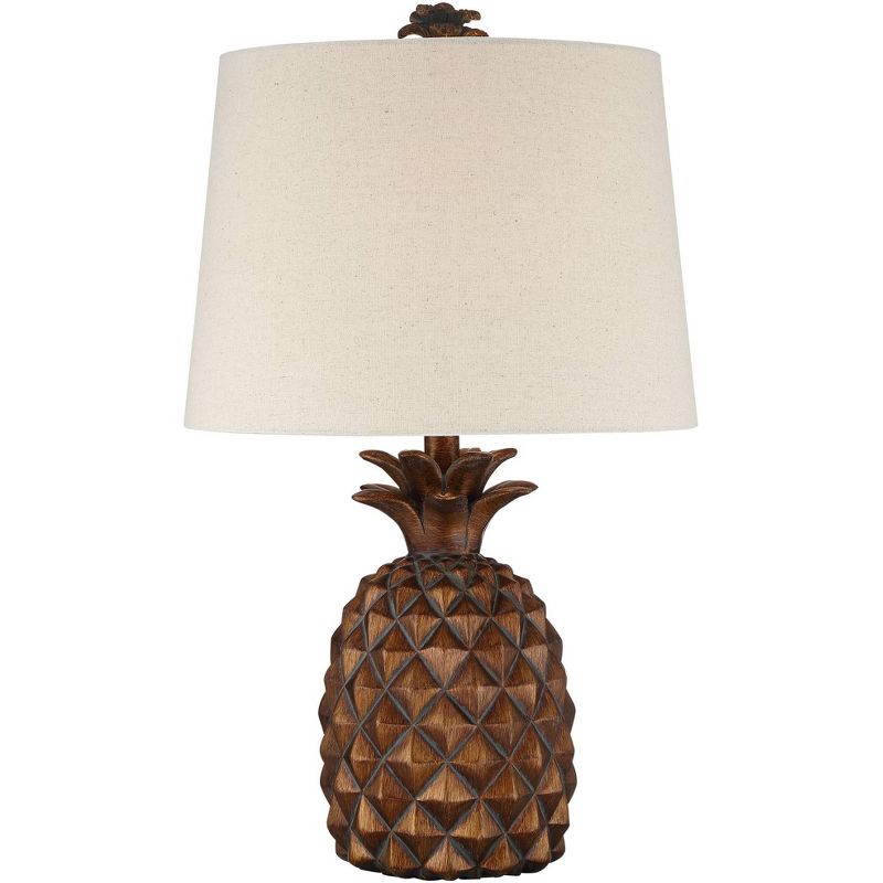 Regency Hill Tropical Accent Table Lamp Pineapple Brown Oatmeal Fabric Tapered Drum Shade Living Room Bedroom Bedside Nightstand