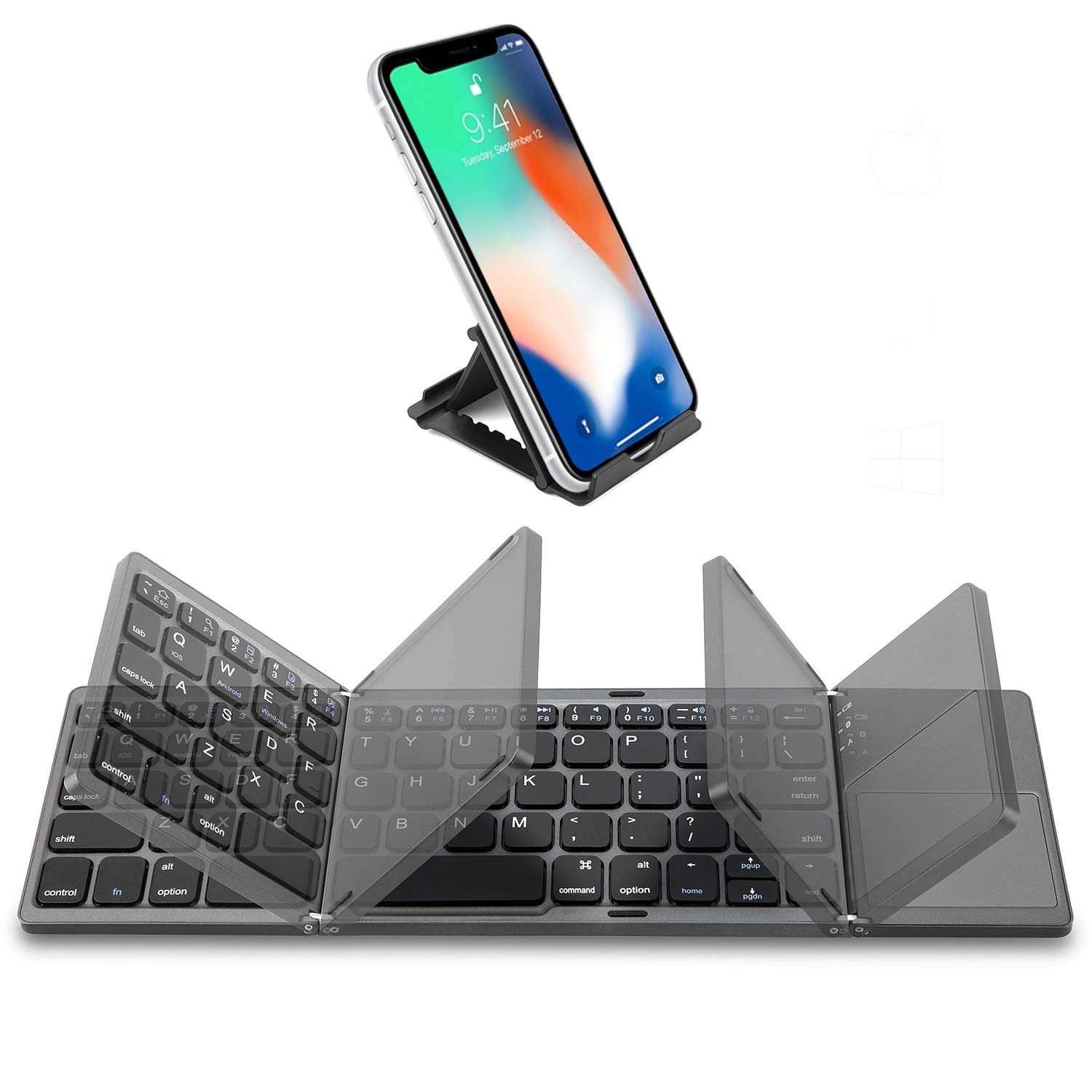 Foldable Bluetooth Keyboard with Touchpad - Samsers Portable Wireless Keyboard with Stand Holder, Rechargeable Full Size Ultra Slim Pocket Folding Keyboard for Android Windows IOS Tablet & Laptop