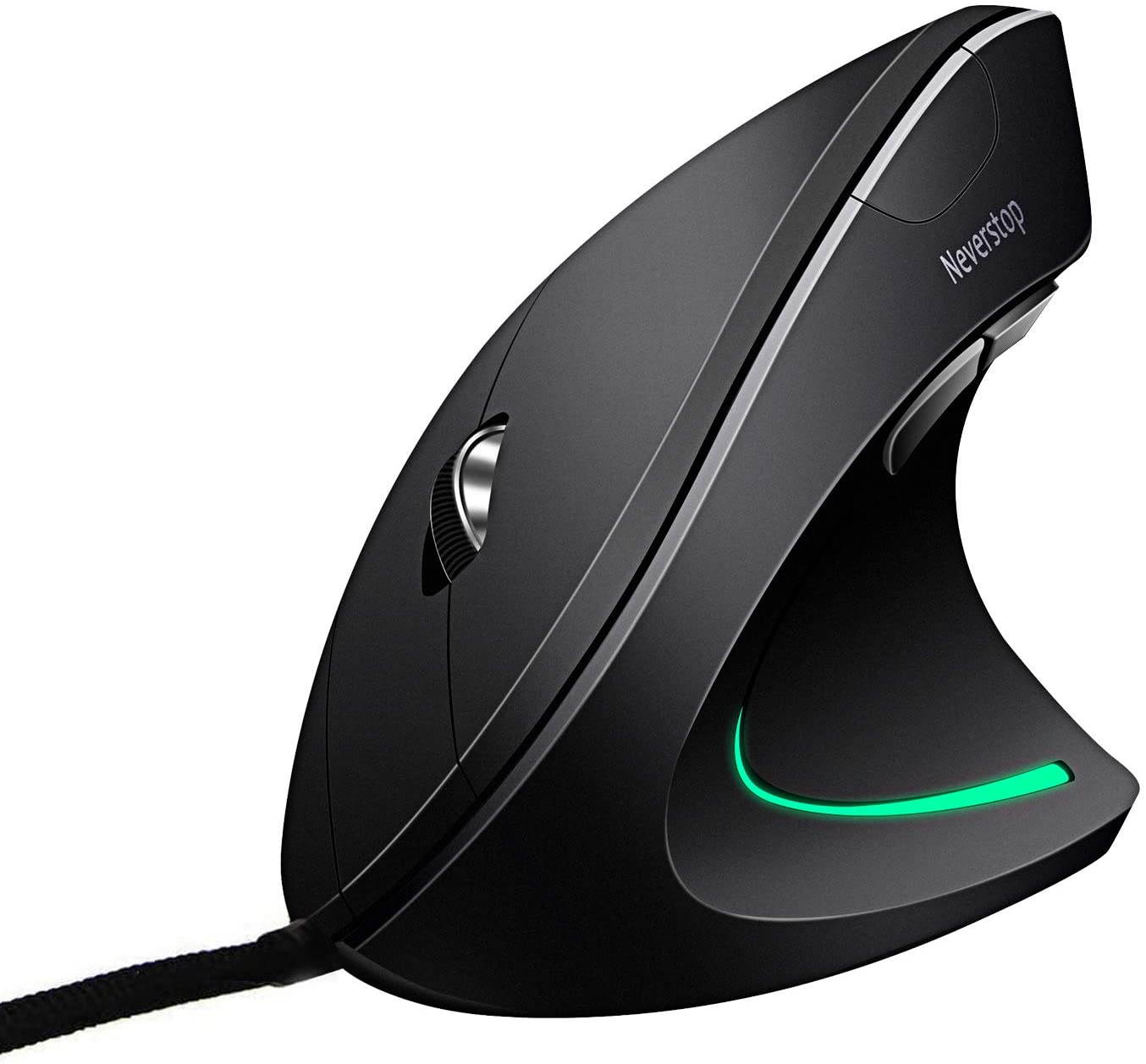 Wired vertical mouse, optical ergonomic mouse, with 4 adjustable DPI 800/1200/2000/3200, 6 button USB computer mouse, 4 color LED lights