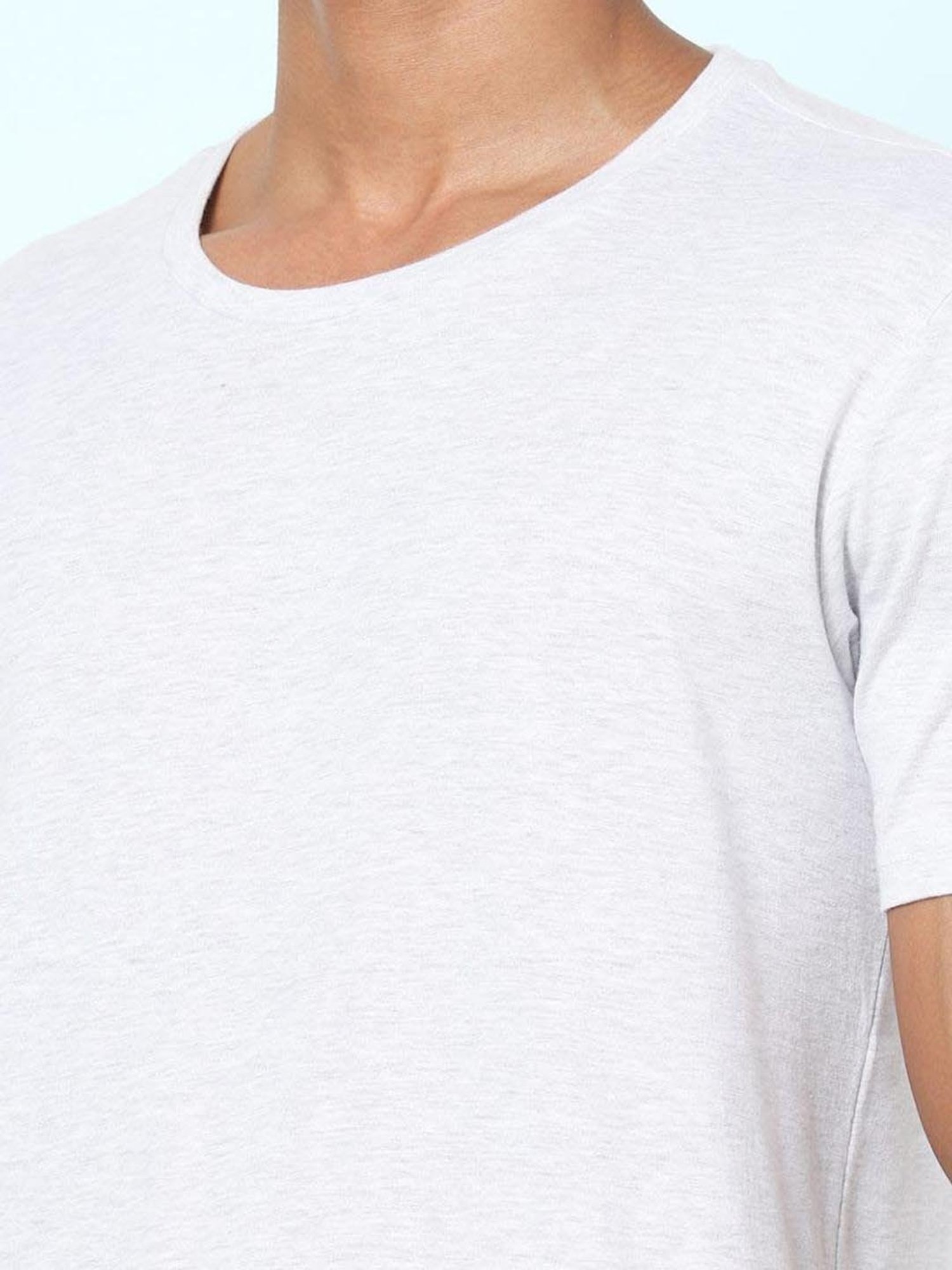 Ajile by Pantaloons Ecru Melange Cotton Slim Fit Lounge T-Shirt