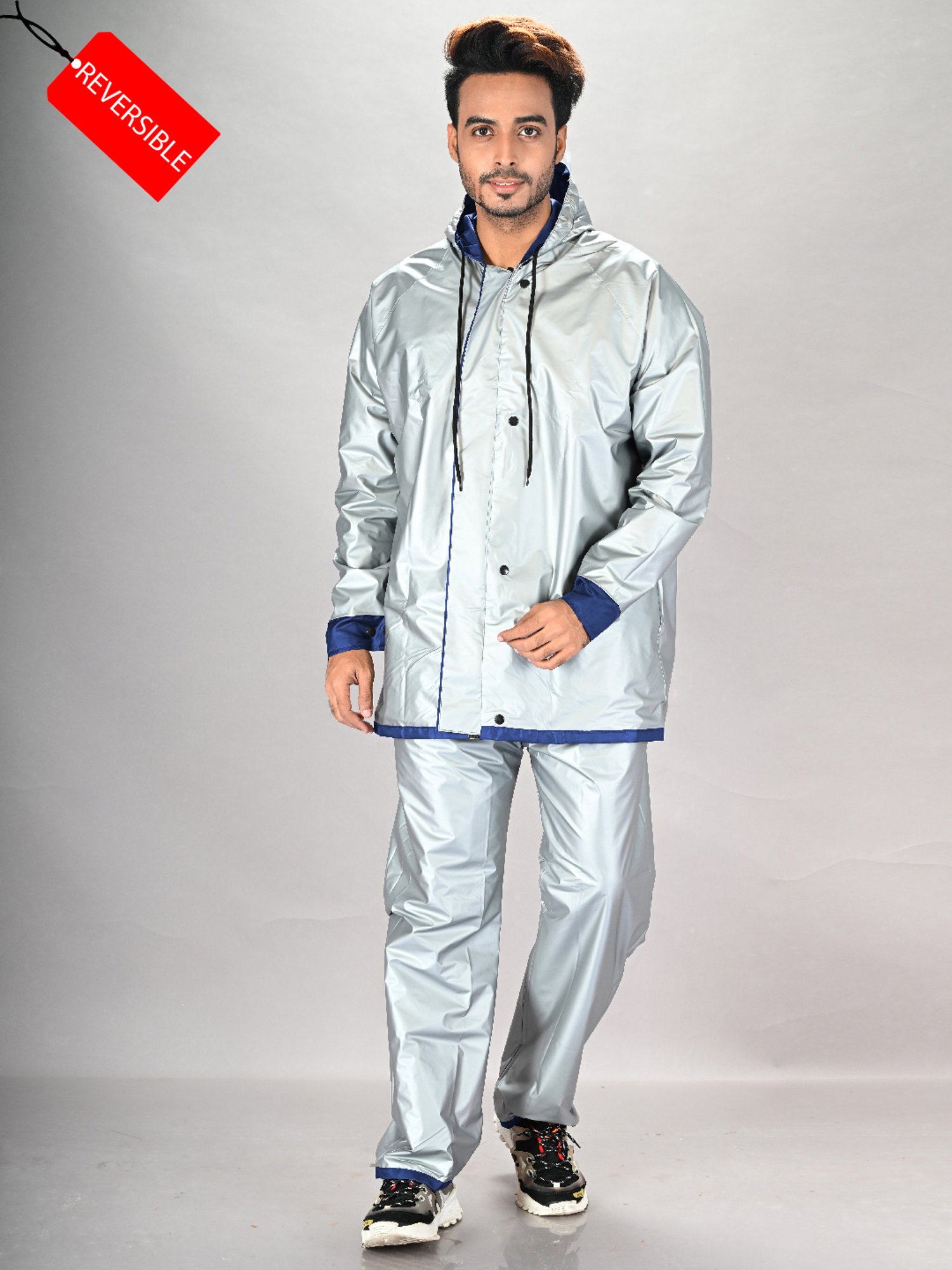 Lux Venus Blue & Silver Reversible Raincoat Set