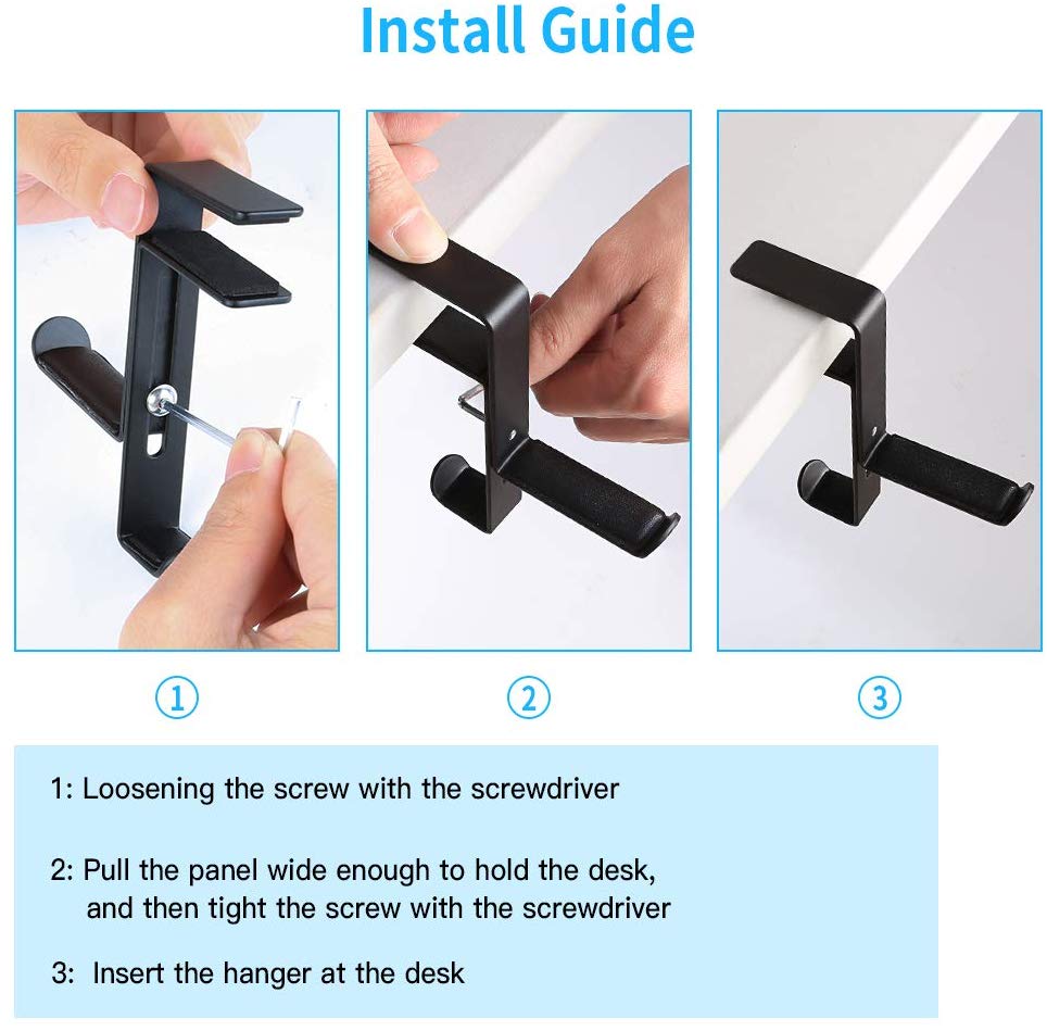 Headset Hook Holder Headphone Hanger, Aigrous Universal PC Gaming Headset Hanger Mount Earphone Stand Adjustable Desk Clamp USB Cable Earbuds Hook Organizer for Apple Watch Headphone