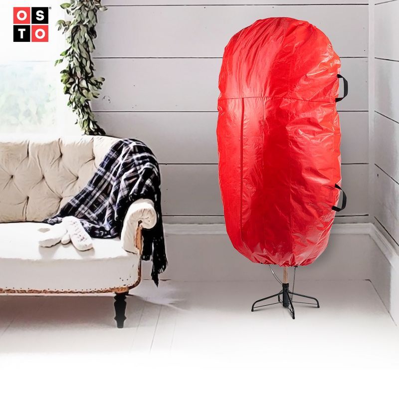 OSTO Christmas Tree Storage Bag for Assembled Trees Up to 9 ft. Tall; 2 Carry Handles, Durable Zipper, and Drawstring Hem. Waterproof, Tear Proof Red