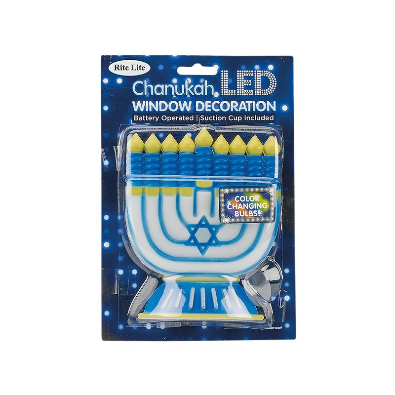 Rite Lite 6" Hanukkah Battery Operated Color Changing LED Menorah Window Decoration - White/Blue