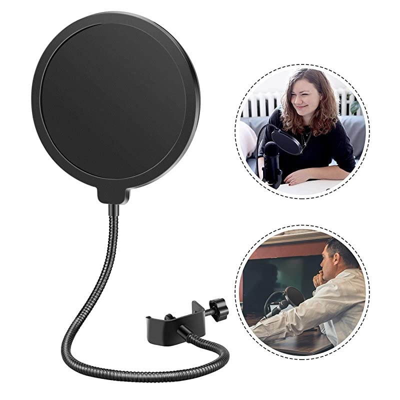 Professional Microphone Pop Filter Shield Compatible with Blue Yeti and Any Other Microphone Dual Layered Wind Pop Screen With A Flexible 360 Degree Gooseneck Clip Stabilizing Arm