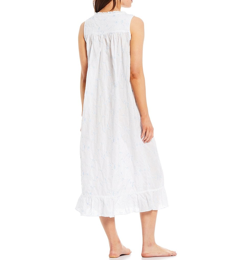 Eileen West Floral Embroidery Woven Lawn Square Neck Sleeveless Ballet Nightgown