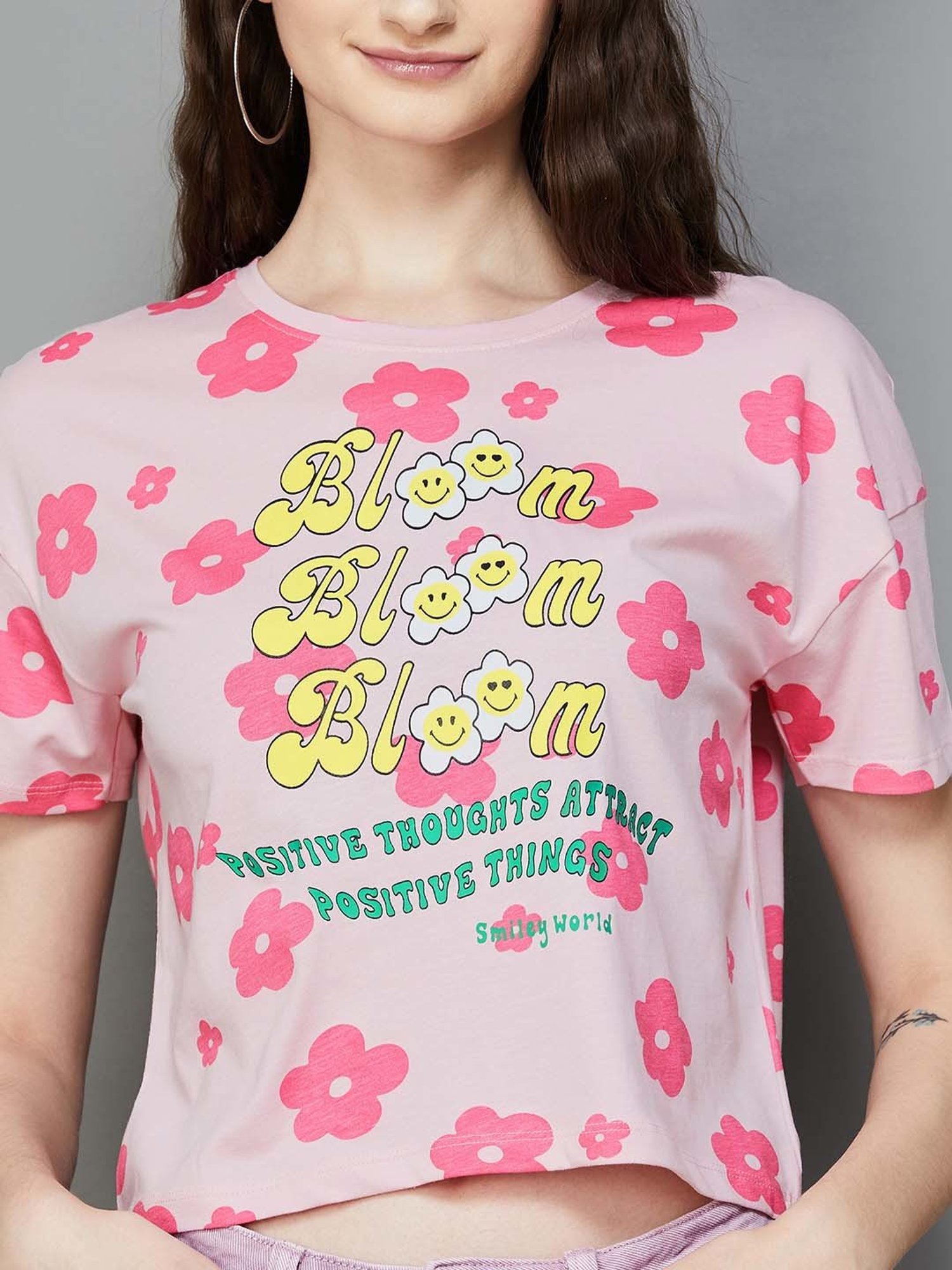 SmileyWorld Pink Cotton Printed T-Shirt