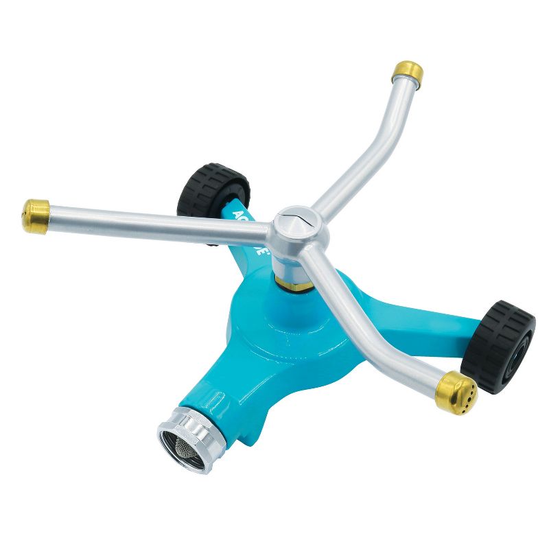 Aqua Joe AJ-TRSWB Indestructible 3-Arm Zinc Rotary 360 Degree Sprinkler | Wheeled Base | 1390 sq ft Max Coverage