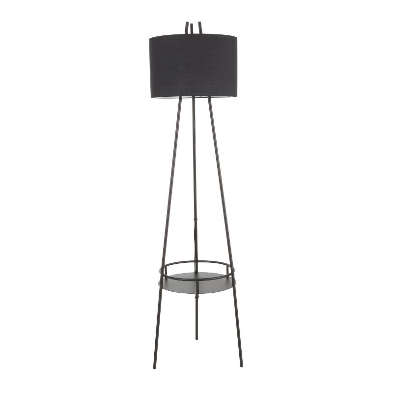 Trident Contemporary Floor Lamp with Metal and Linen Shade Black (Includes LED Light Bulb) - LumiSource