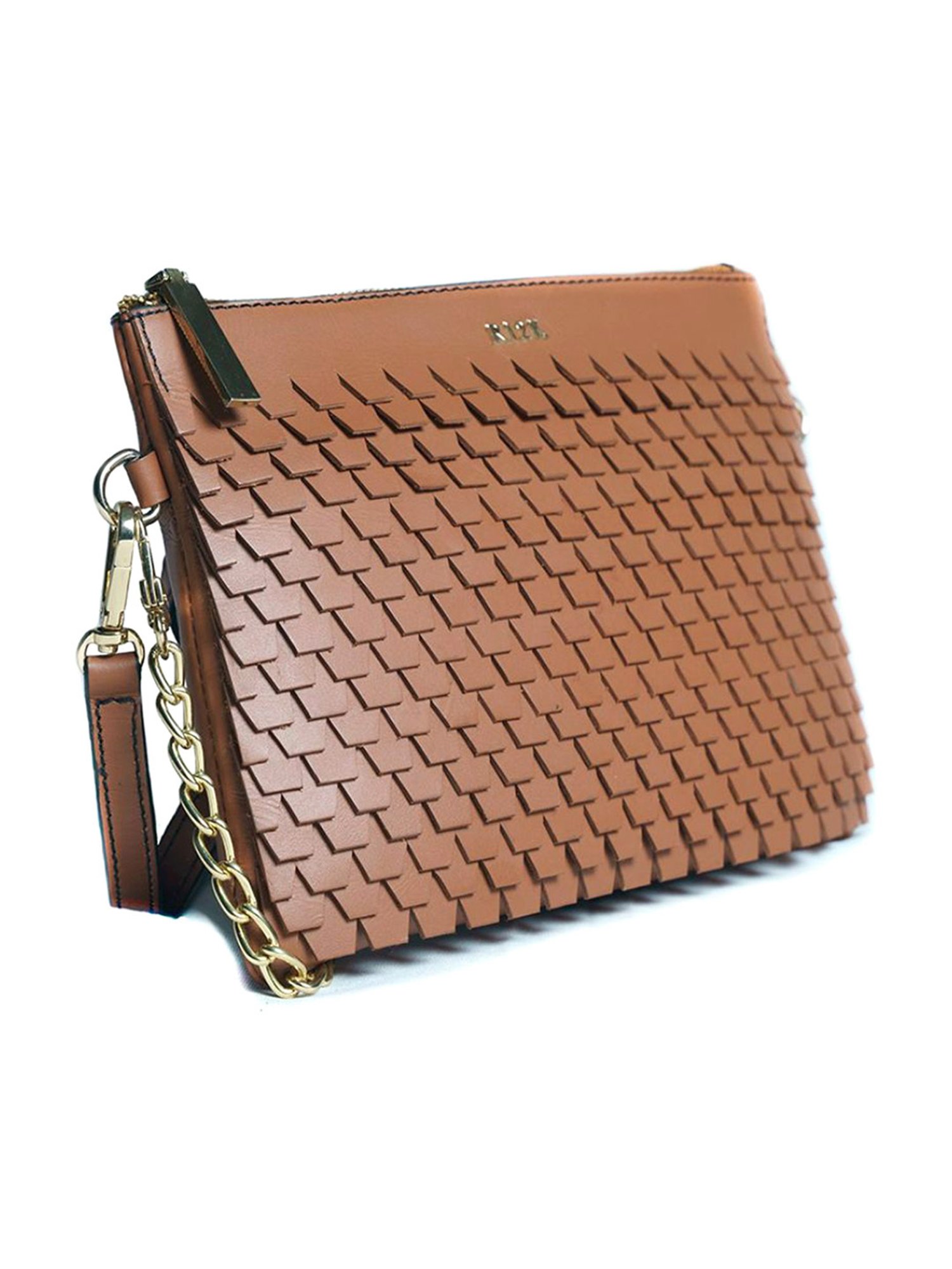 RI2K London Brown Leather Small Textured Cross Body Bag