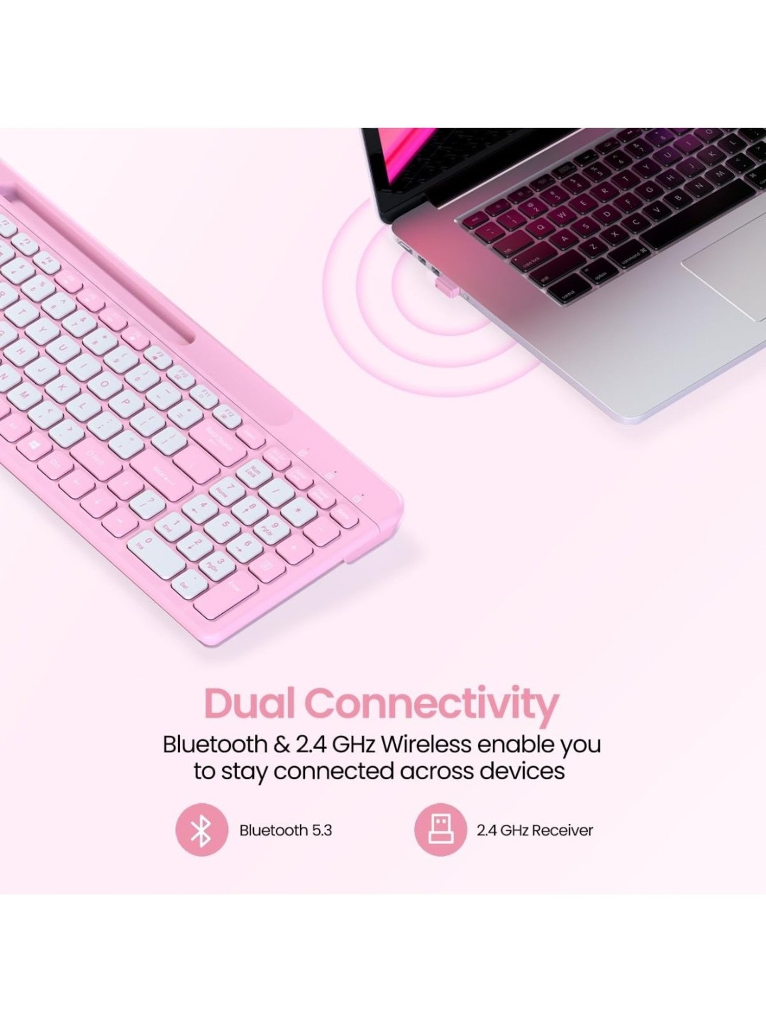 Portronics Bubble Square Wireless Keyboard (Pink)