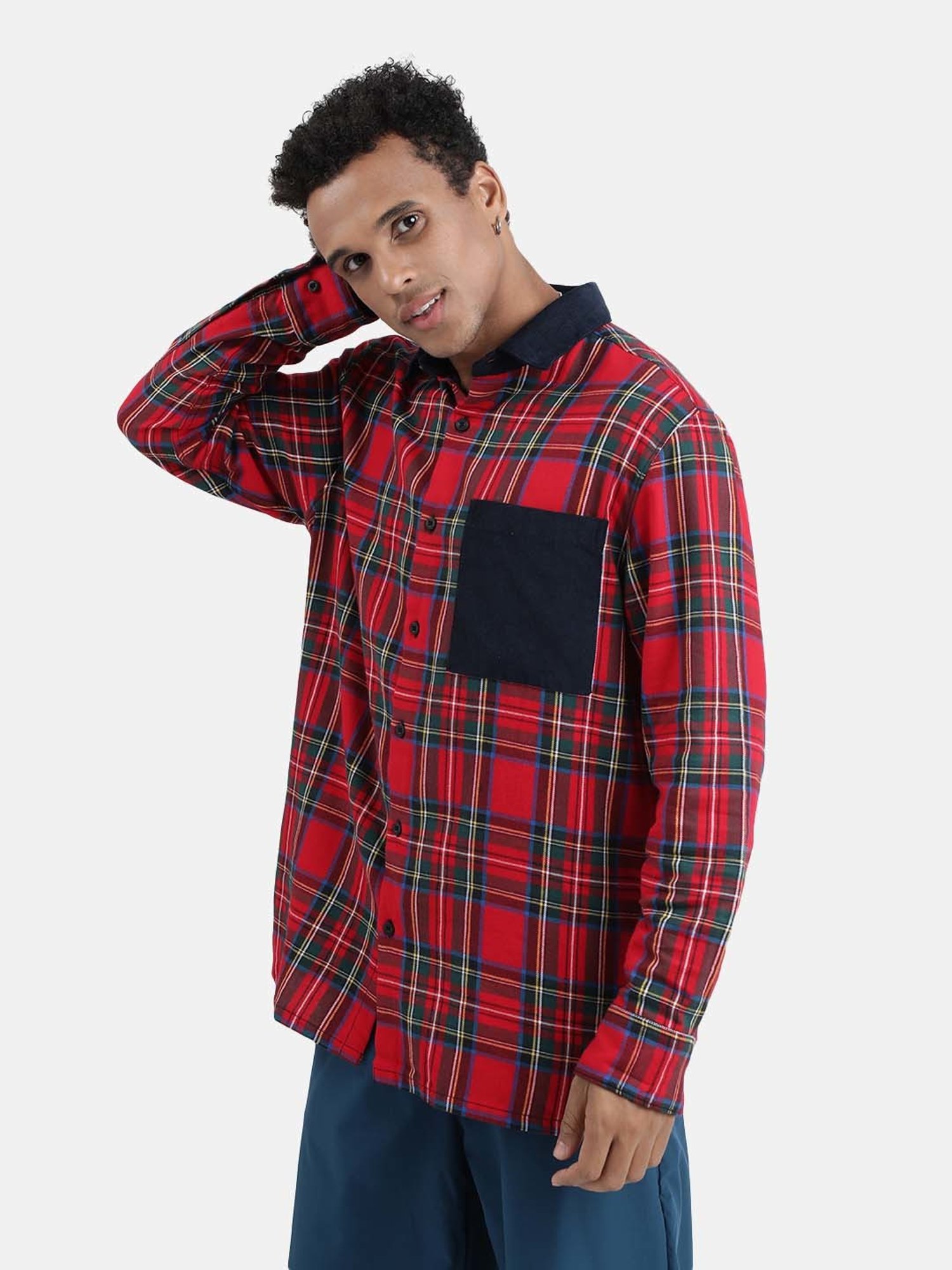 Bene Kleed Red Relaxed Fit Check Cotton Shirt