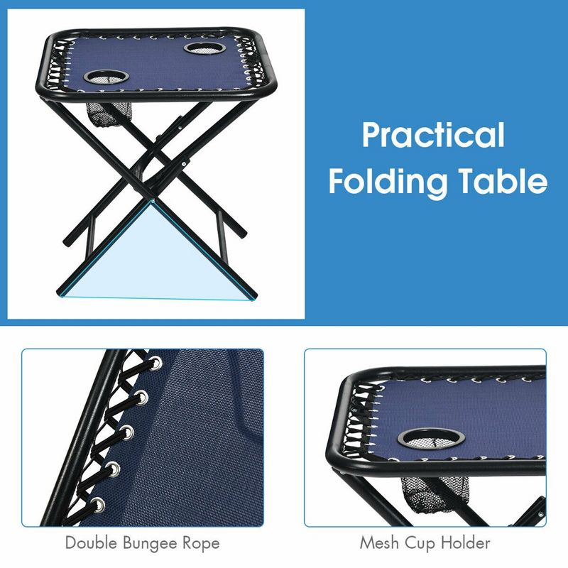 Costway 3PCS Zero Gravity Recliner Lounge Chairs Pillows Table Portable Folding Navy