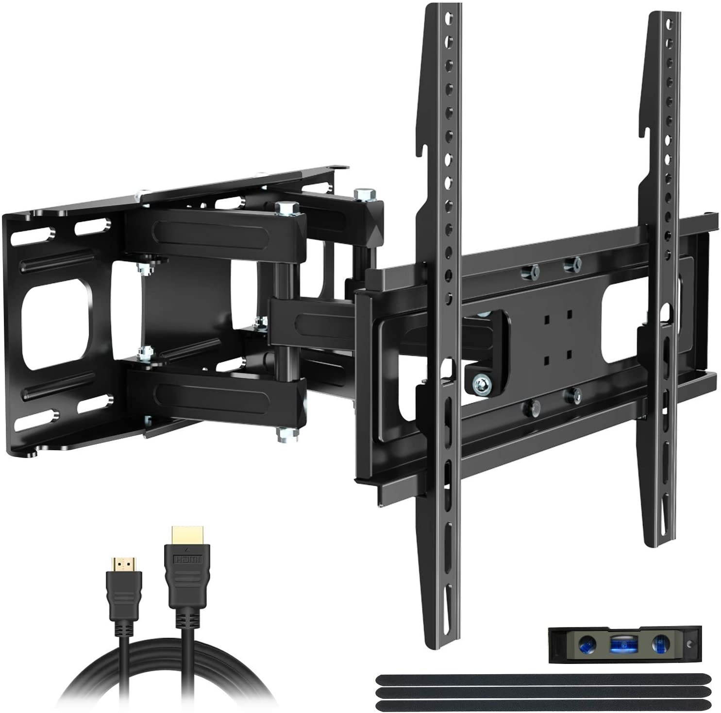 Full Motion TV Wall Mount with Height Setting,  TV Bracket Fits Most 27-65 Inch LED Flat&Curved TVs,Articulating Swivel Tilt Dual Arms Extension Max VESA 400x400mm and Holds up to 121 LBS