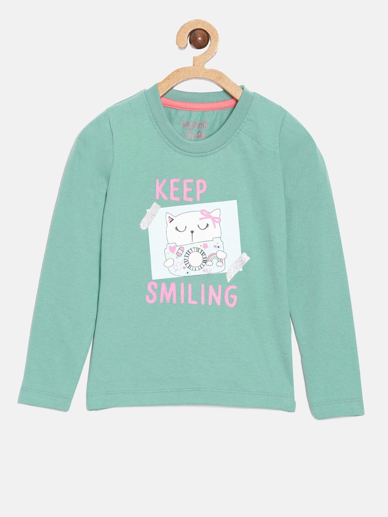 Dixcy Slimz Kids Green Printed Full Sleeves Top