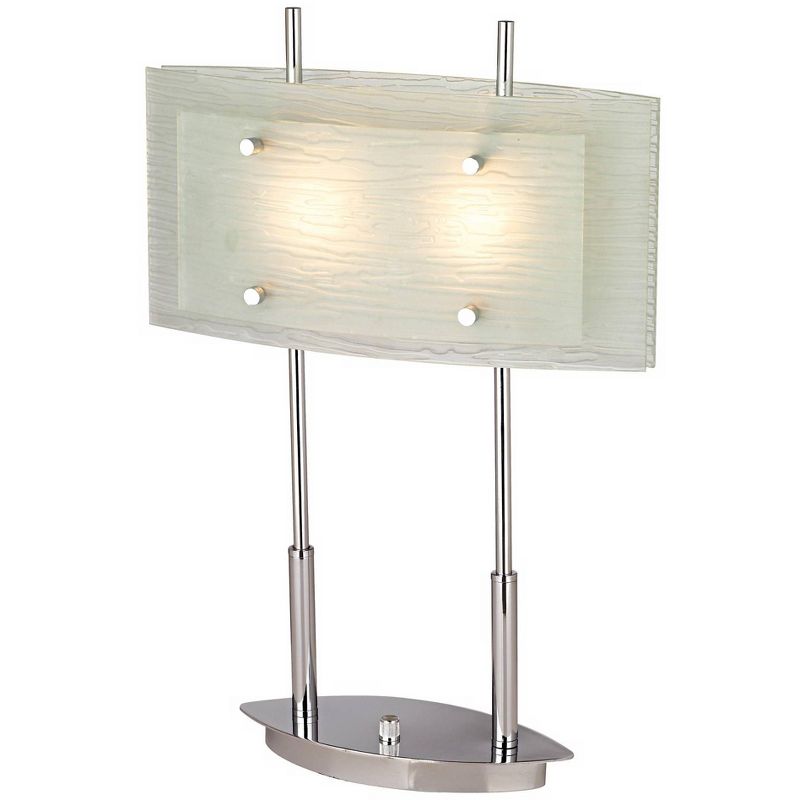 Possini Euro Design Modern Desk Lamp Chrome Satin Nickel Frosted Slump Glass Shade Dimmer Switch for Living Room Bedroom Office