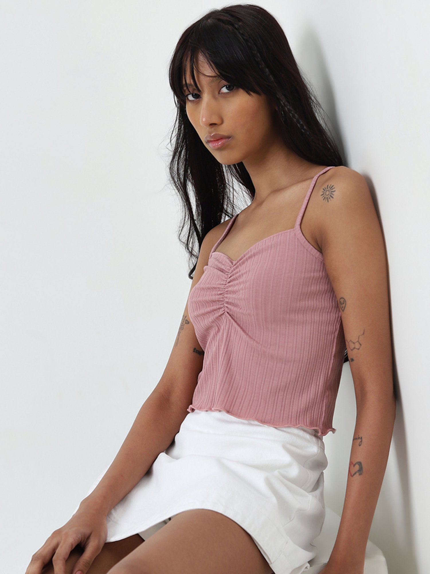 Nuon by Westside Pink Self-Striped Top