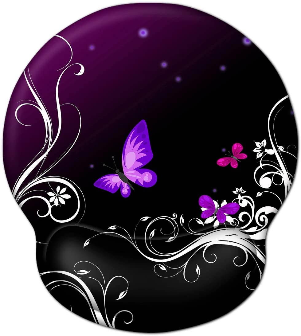 Mouse Pad Wrist Rest Support, ToLuLu Gel Ergonomic Mouse Pads with Non Slip Rubber Base Memory Foam Support, Mouse Wrist Rest Pad for Laptop Computer Home Office Working Pain Relief, Purple Butterfly