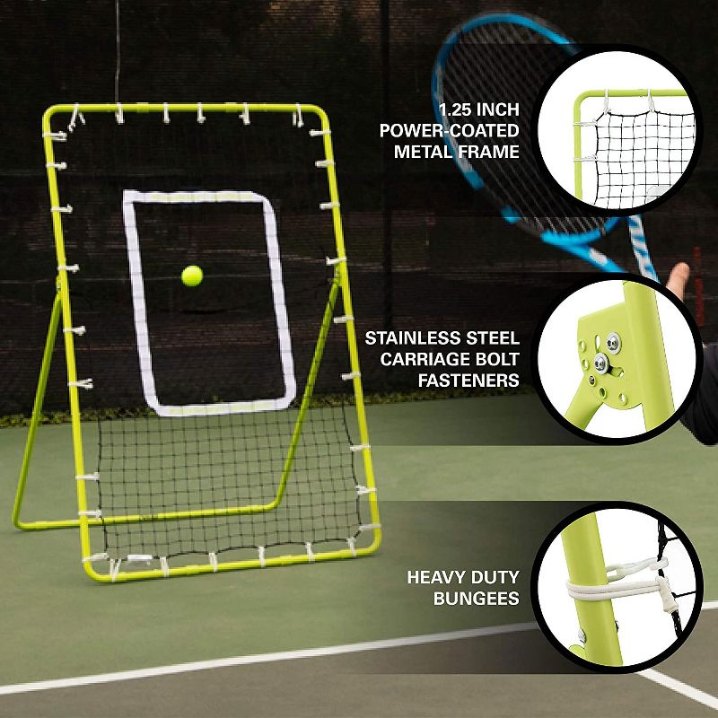 Rukket Sports RBND700 Indoor Outdoor Portable Adjustable Tennis Trainer, Practice Rebounder, and Hitting Net for Racquet Sports, Green