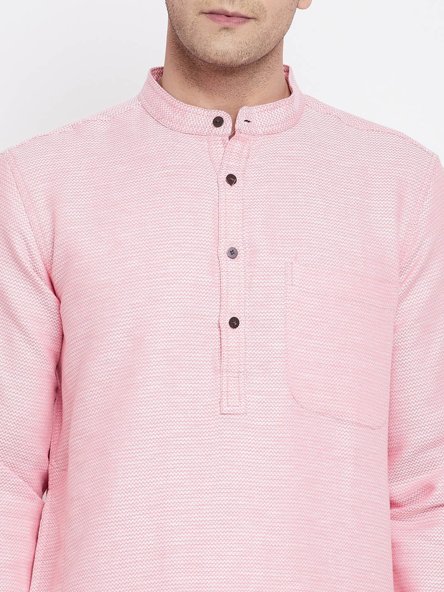 Even Pink Self Design Mandarin Collar Kurta