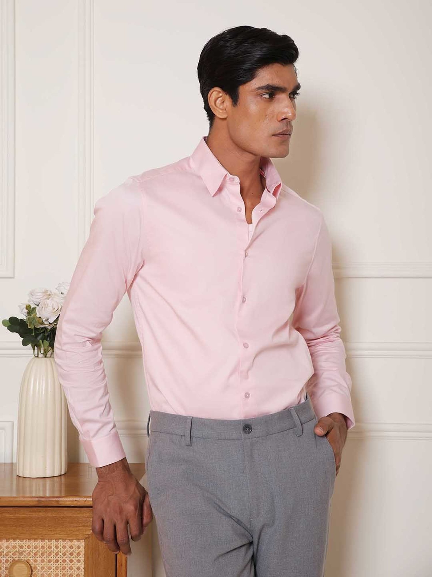 SUBTRACT Ice Pink Slim Fit Shirt